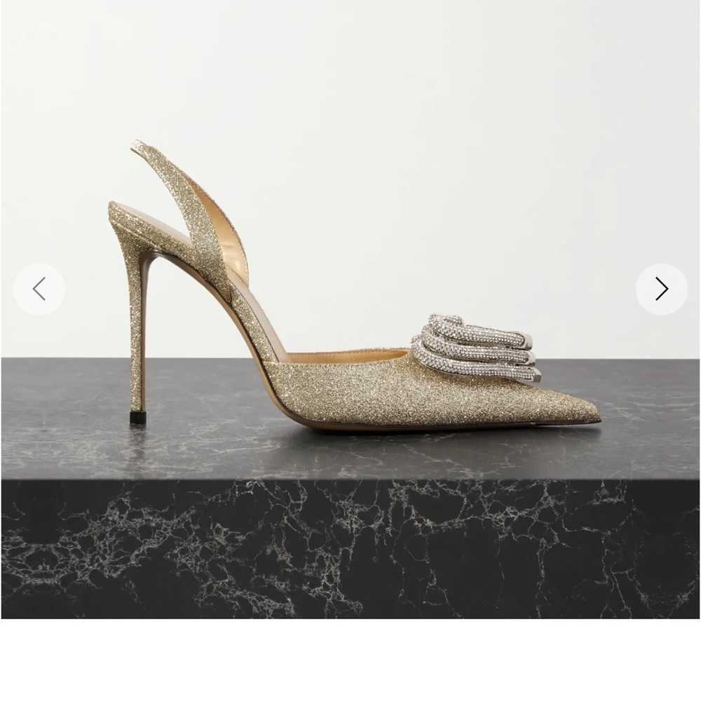 MACH & MACH Gold Crystal-Embellished Slingback Pointed Pumps